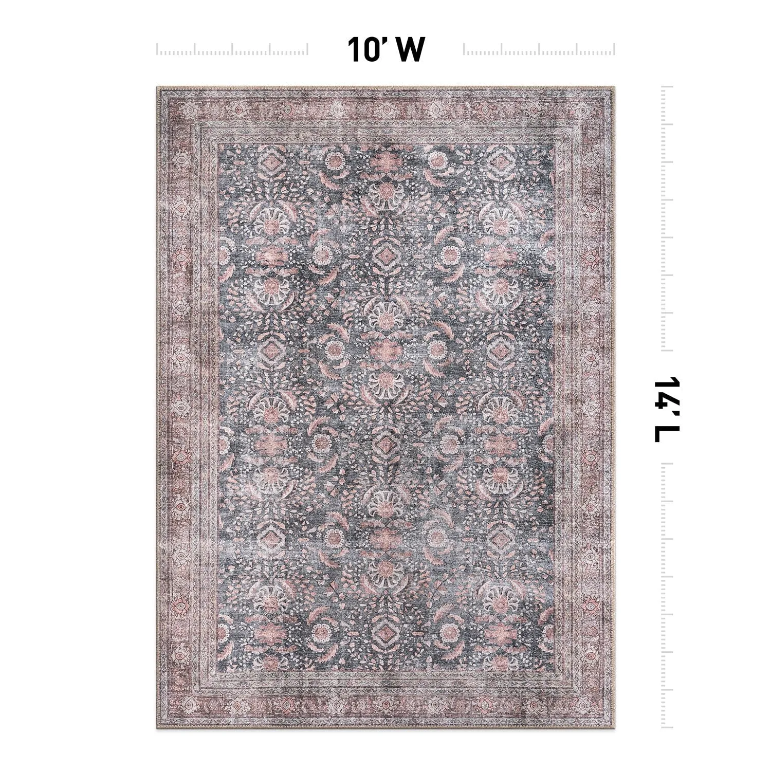 World Rug Gallery Vintage Inspired Machine Washable Non Slip Area Rug