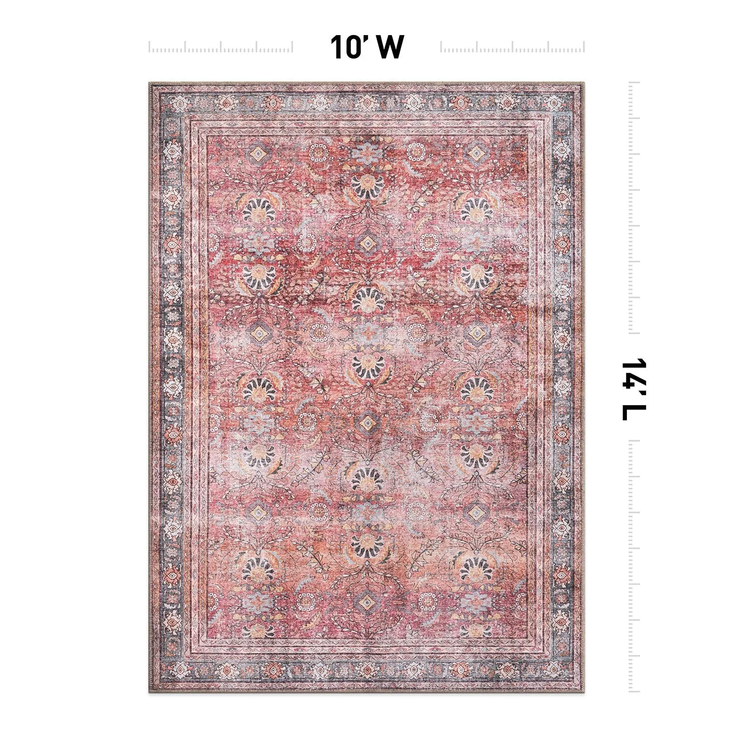 World Rug Gallery Vintage Inspired Machine Washable Non Slip Area Rug