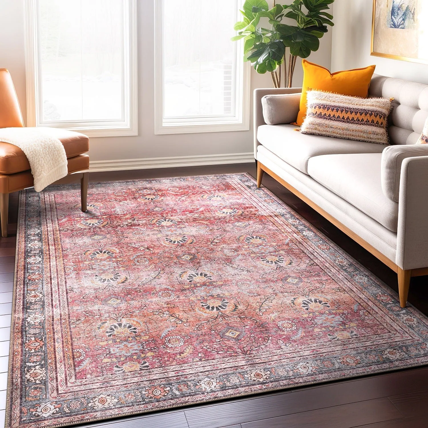 World Rug Gallery Vintage Inspired Machine Washable Non Slip Area Rug