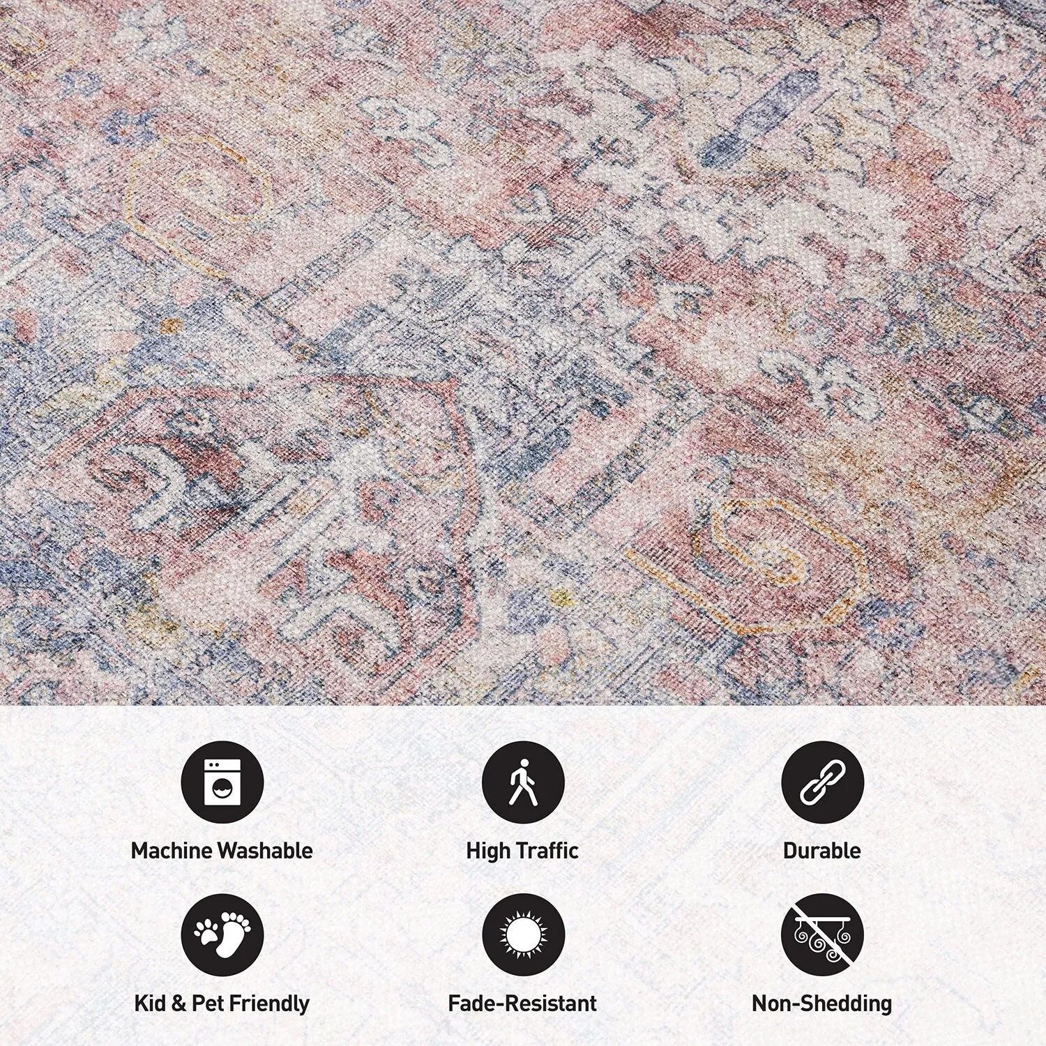 World Rug Gallery Vintage Transitional Boho Machine Washable Area Rug