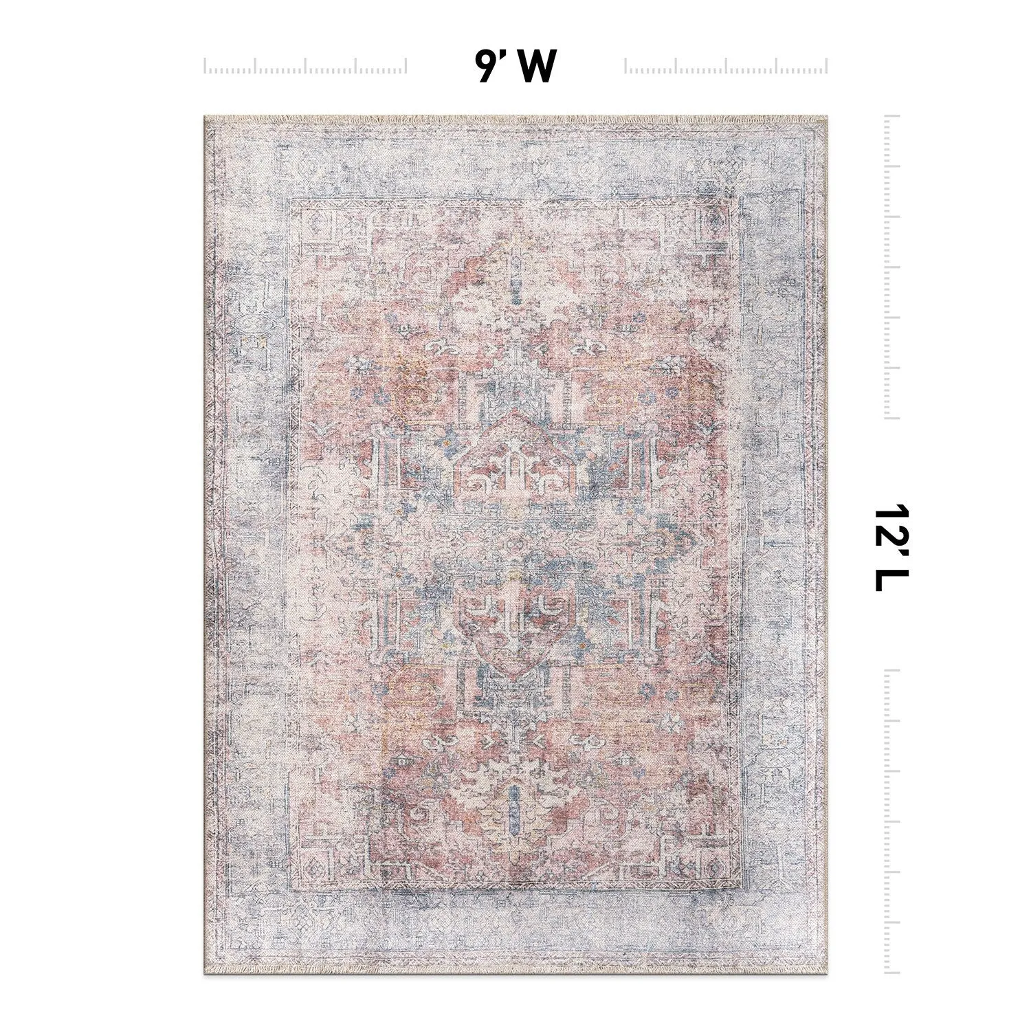 World Rug Gallery Vintage Transitional Boho Machine Washable Area Rug