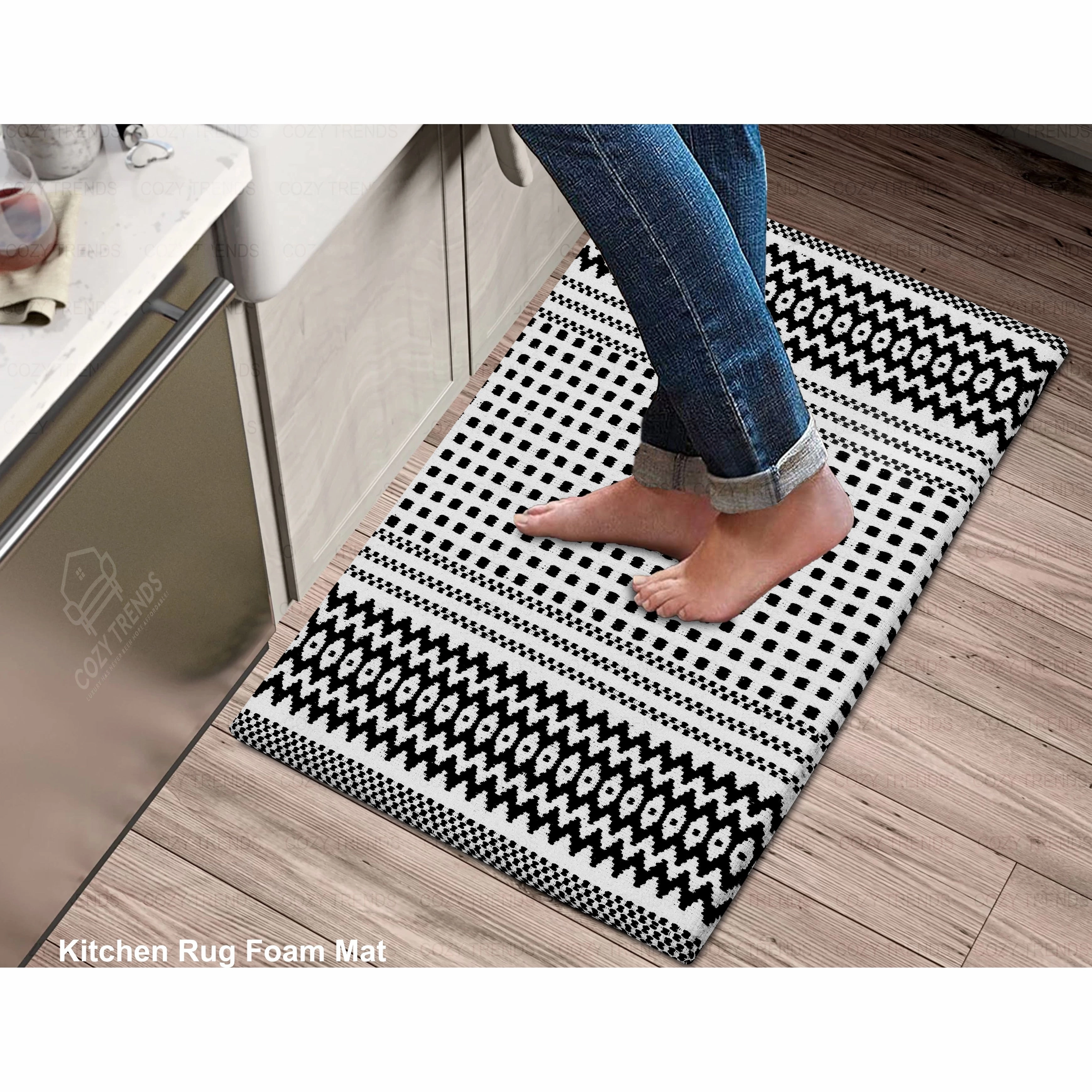 Woven Cotton Anti Fatigue Cushioned Kitchen | Doormat | Bathroom 18 x 30 Mats With Foam Backing Anti Slip - 18''x30''