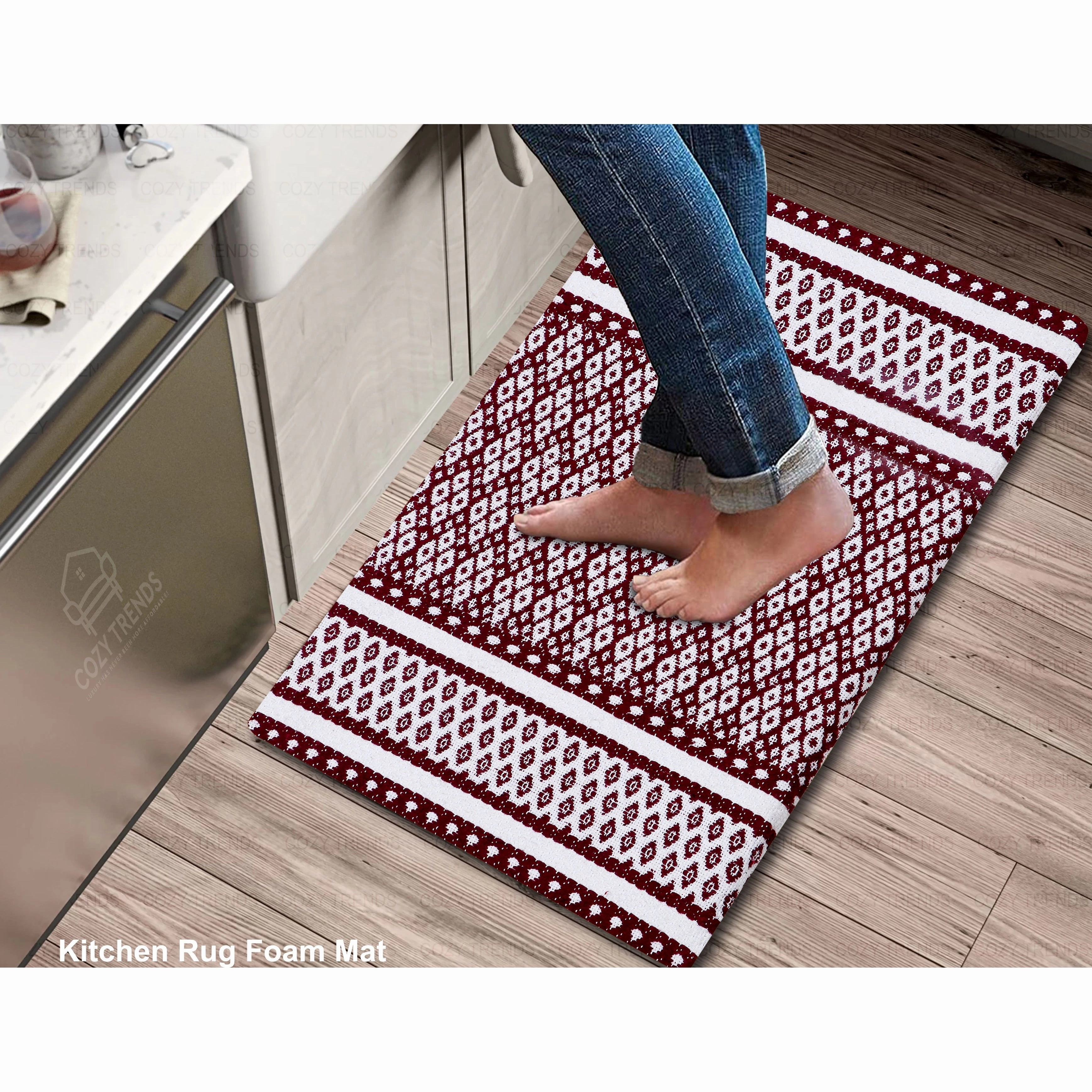 Woven Cotton Anti Fatigue Cushioned Kitchen | Doormat | Bathroom 18 x 30 Mats With Foam Backing Anti Slip - 18''x30''