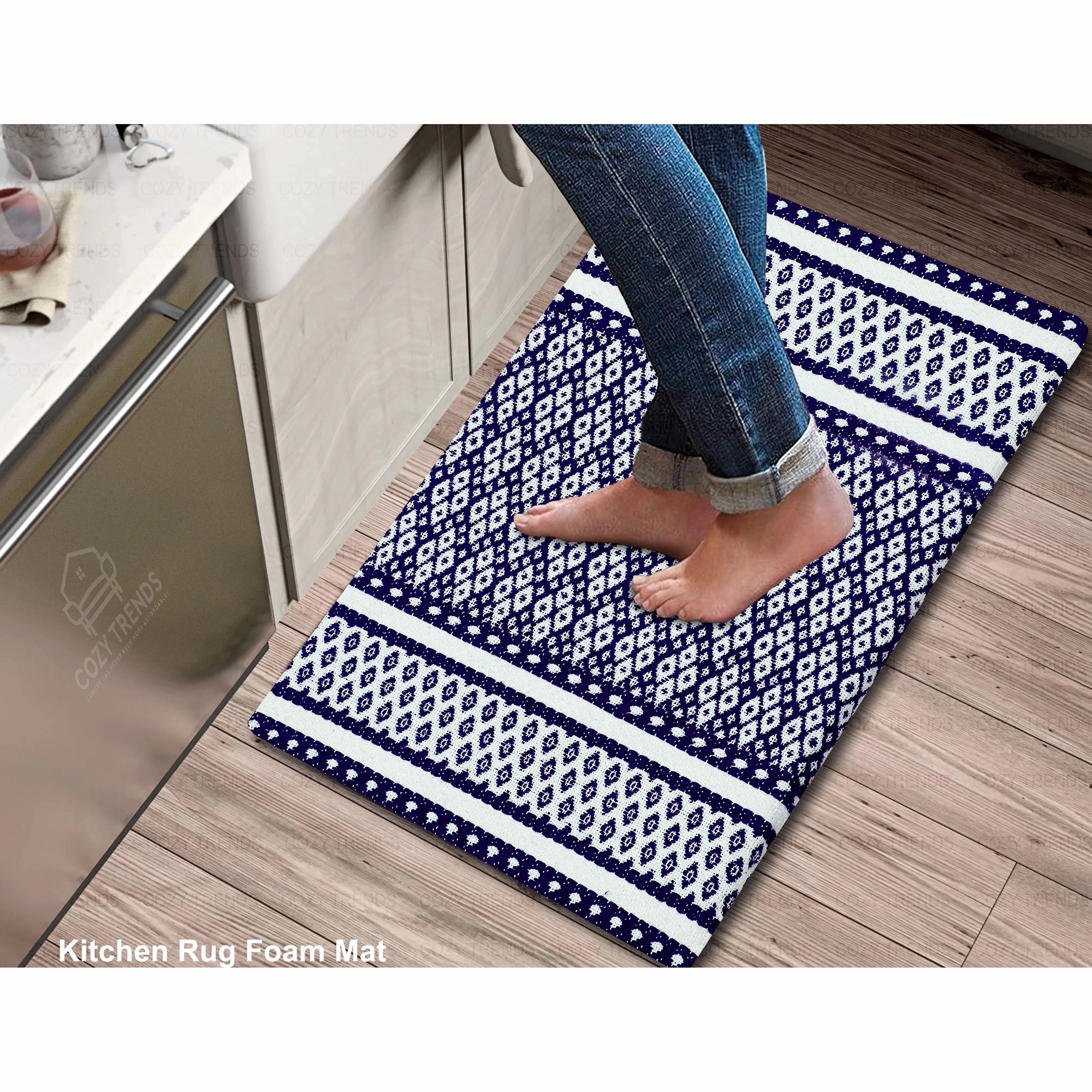 Woven Cotton Anti Fatigue Cushioned Kitchen | Doormat | Bathroom 18 x 30 Mats With Foam Backing Anti Slip - 18''x30''