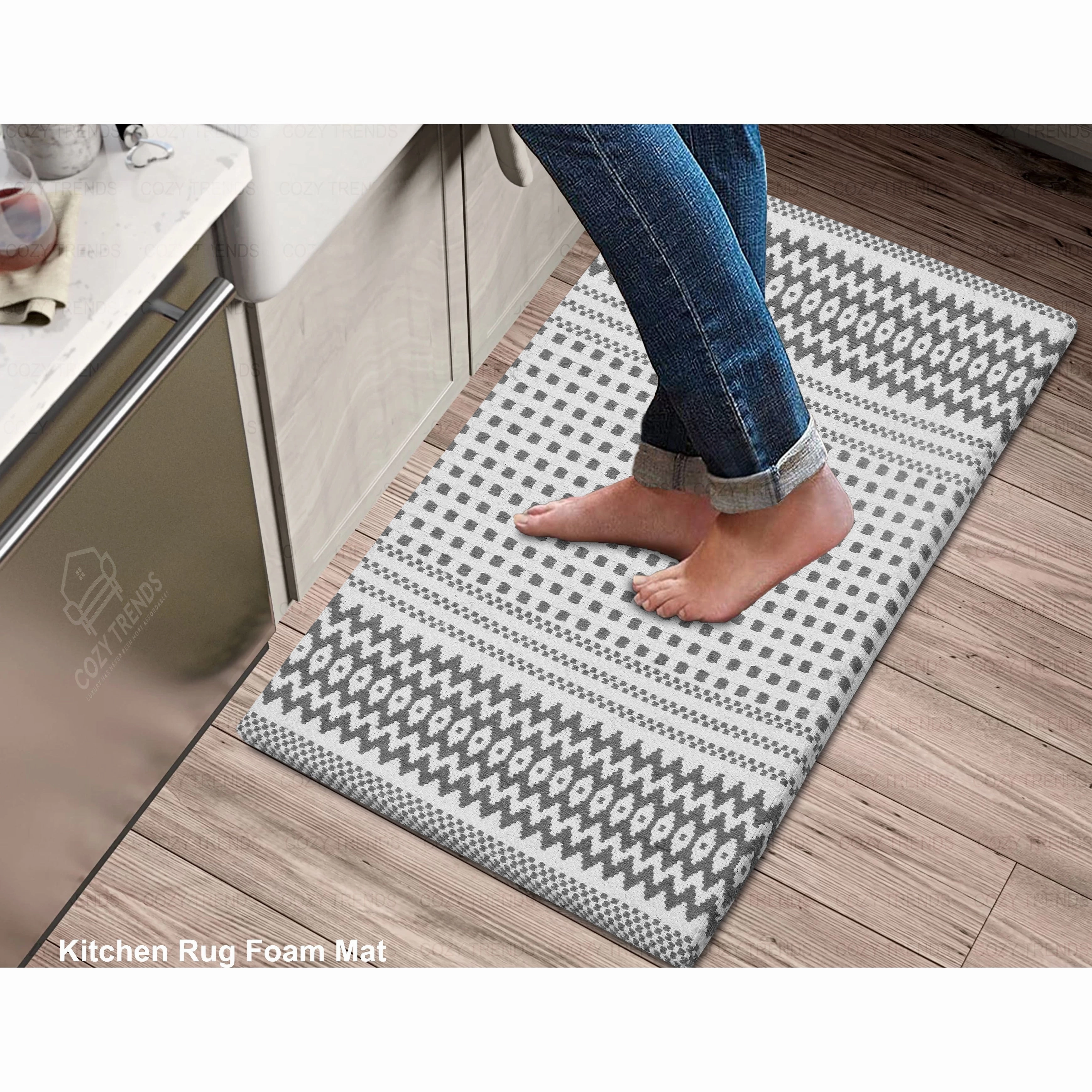 Woven Cotton Anti Fatigue Cushioned Kitchen | Doormat | Bathroom 18 x 30 Mats With Foam Backing Anti Slip - 18''x30''