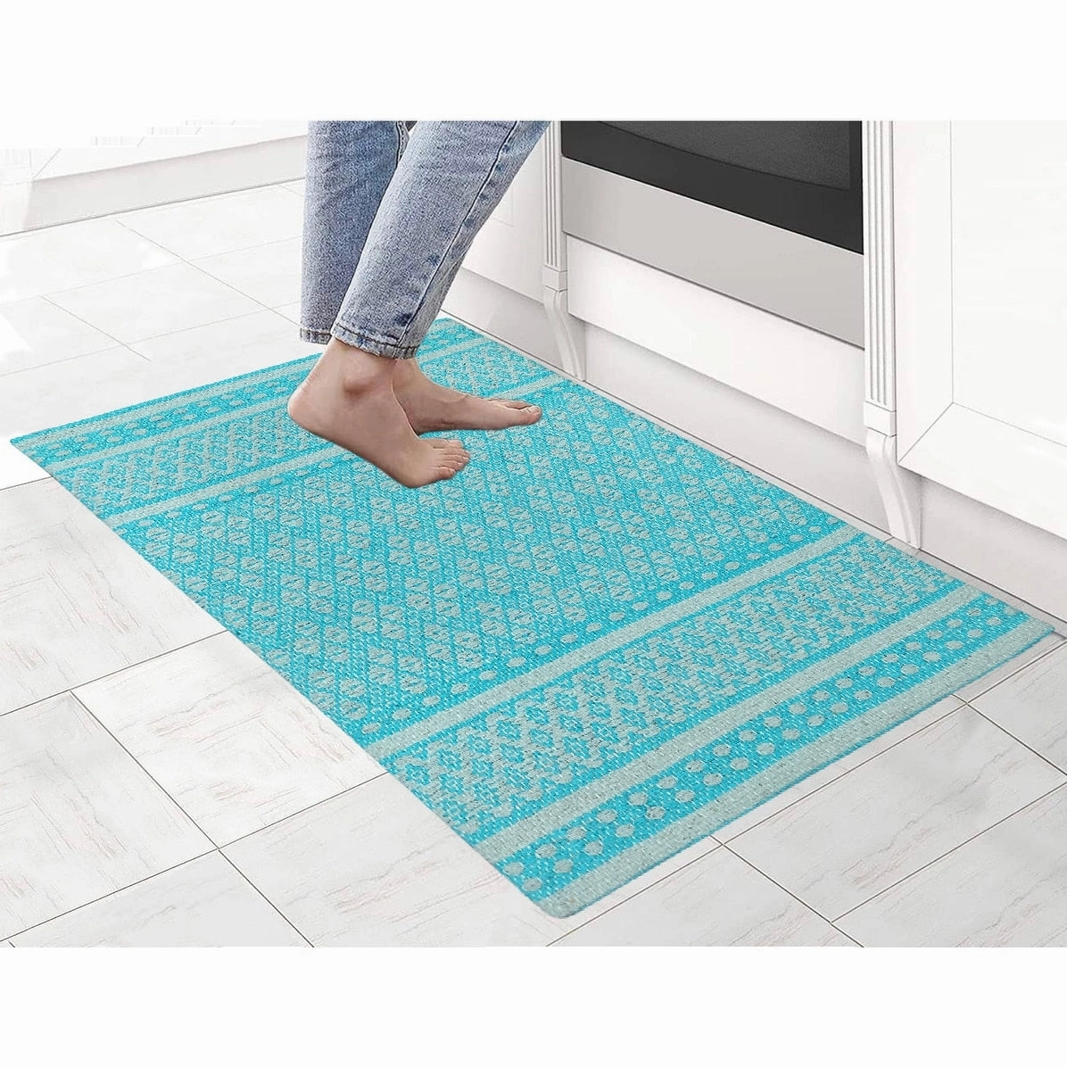 Woven Cotton Anti Fatigue Cushioned Kitchen | Doormat | Bathroom 18 x 30 Mats With Foam Backing Anti Slip - 18''x30''