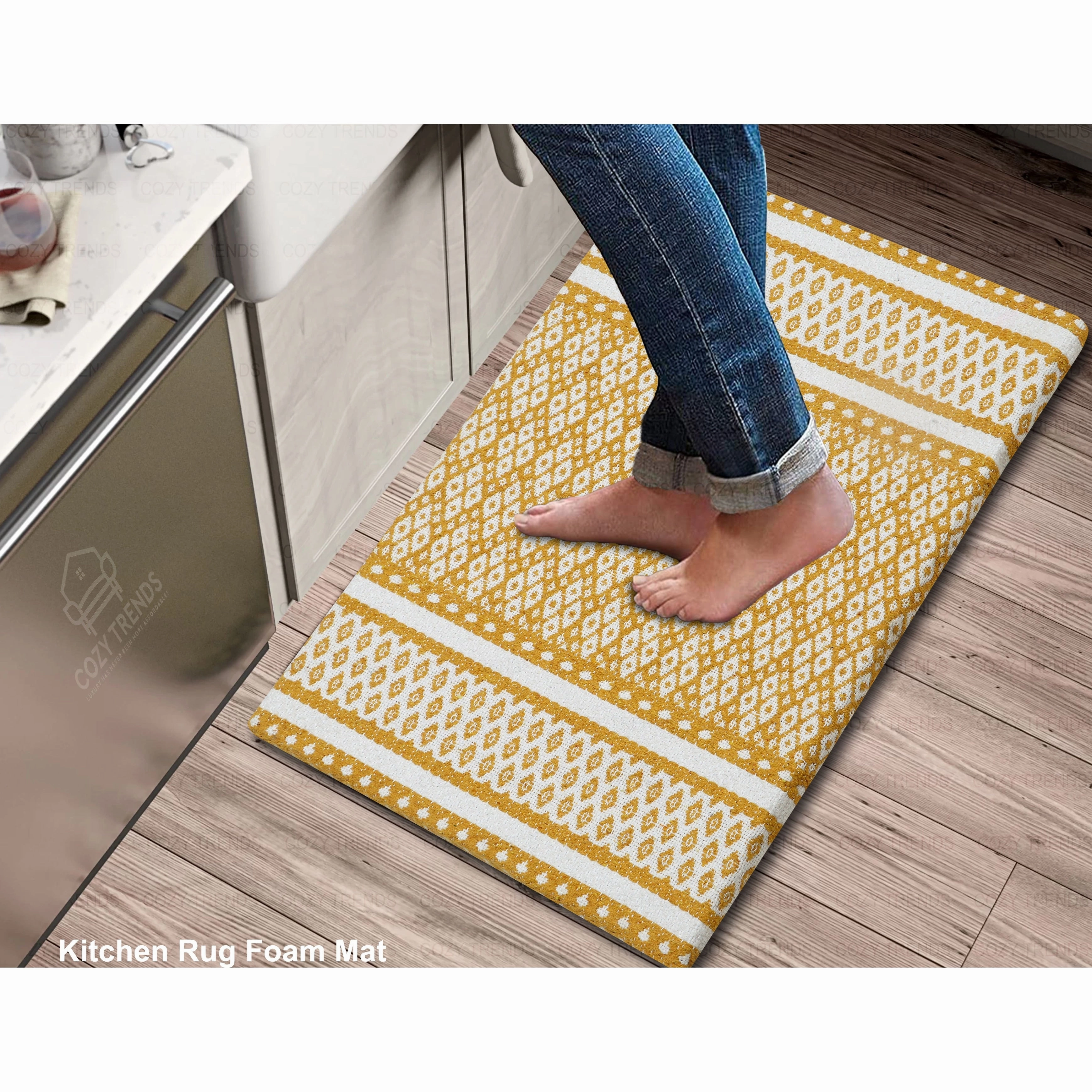 Woven Cotton Anti Fatigue Cushioned Kitchen | Doormat | Bathroom 18 x 30 Mats With Foam Backing Anti Slip - 18''x30''