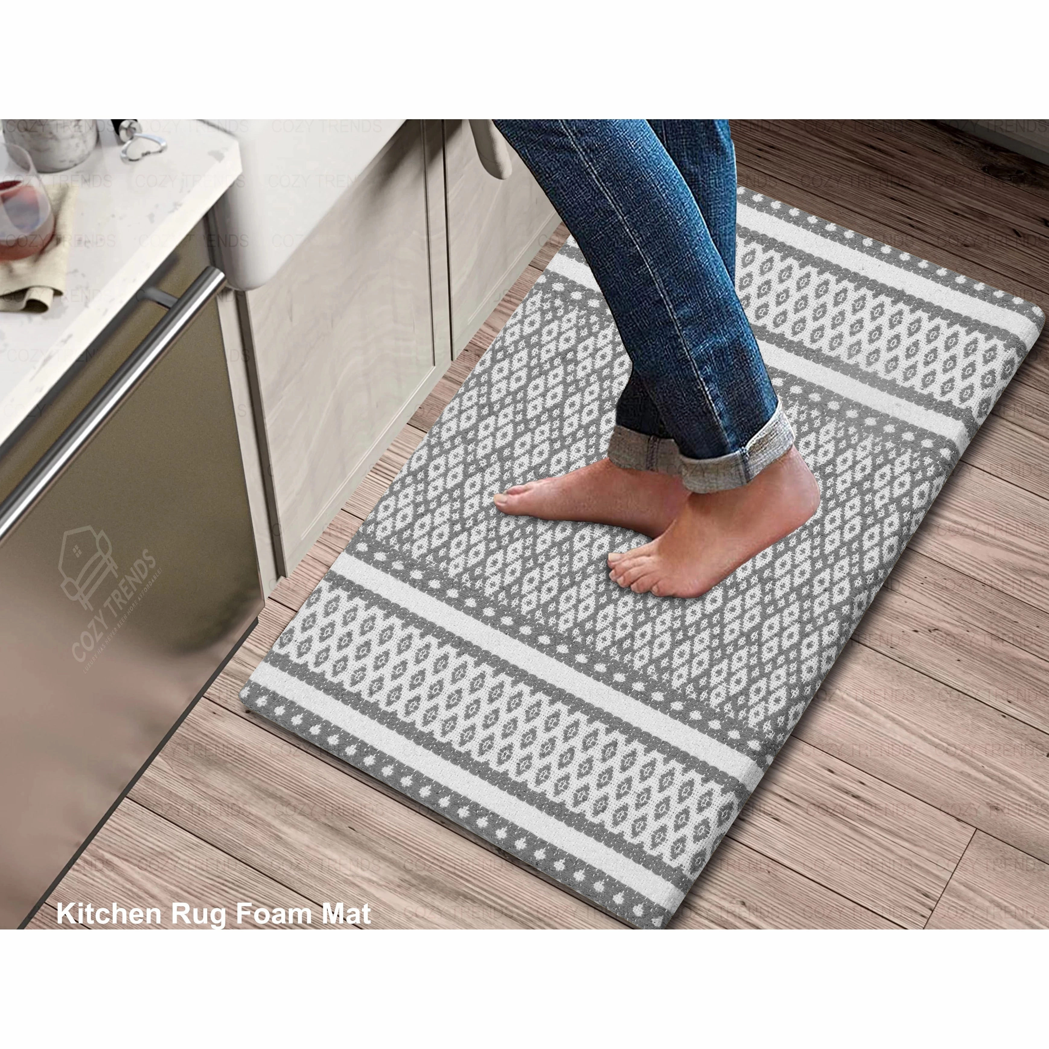Woven Cotton Anti Fatigue Cushioned Kitchen | Doormat | Bathroom 18 x 30 Mats With Foam Backing Anti Slip - 18''x30''