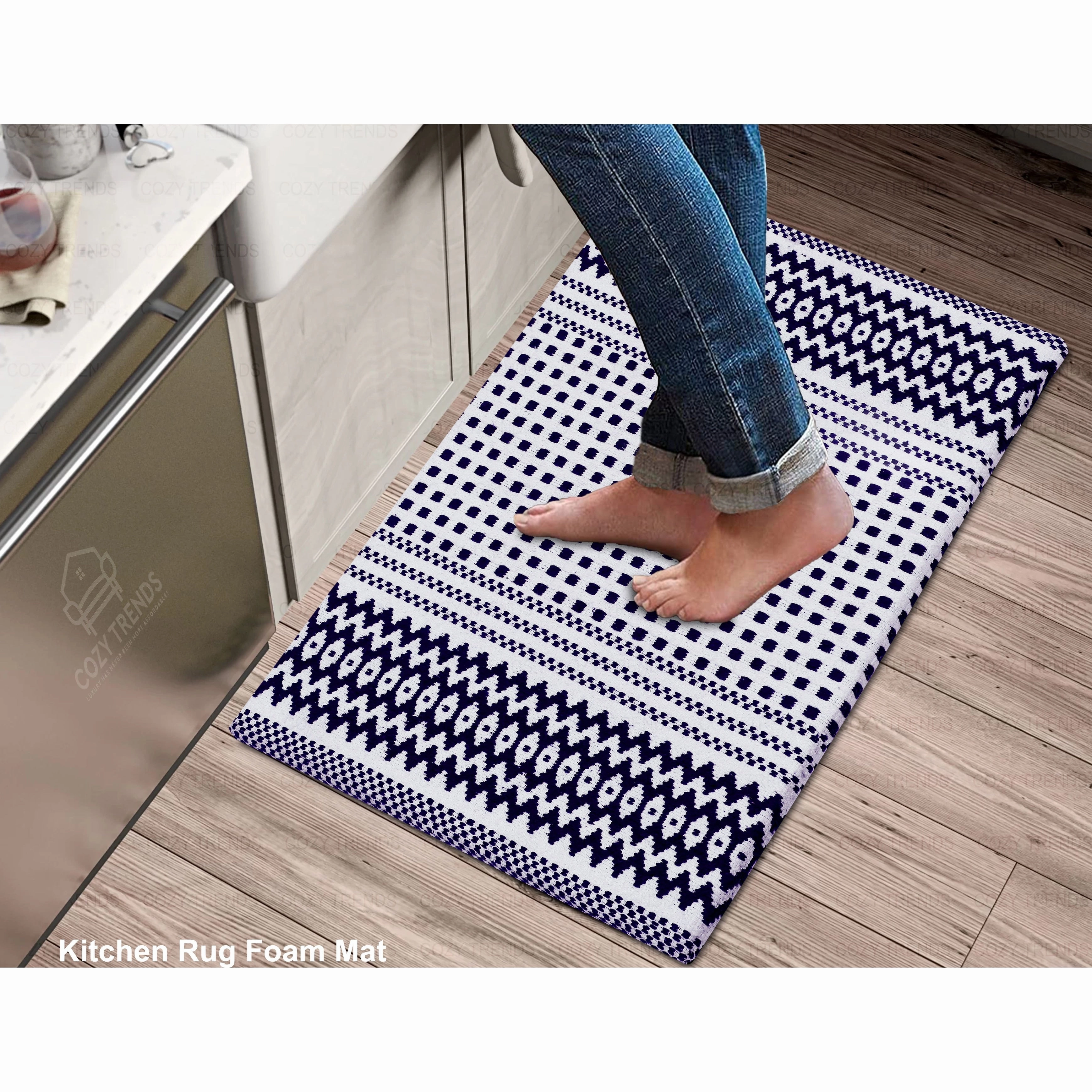 Woven Cotton Anti Fatigue Cushioned Kitchen | Doormat | Bathroom 18 x 30 Mats With Foam Backing Anti Slip - 18''x30''