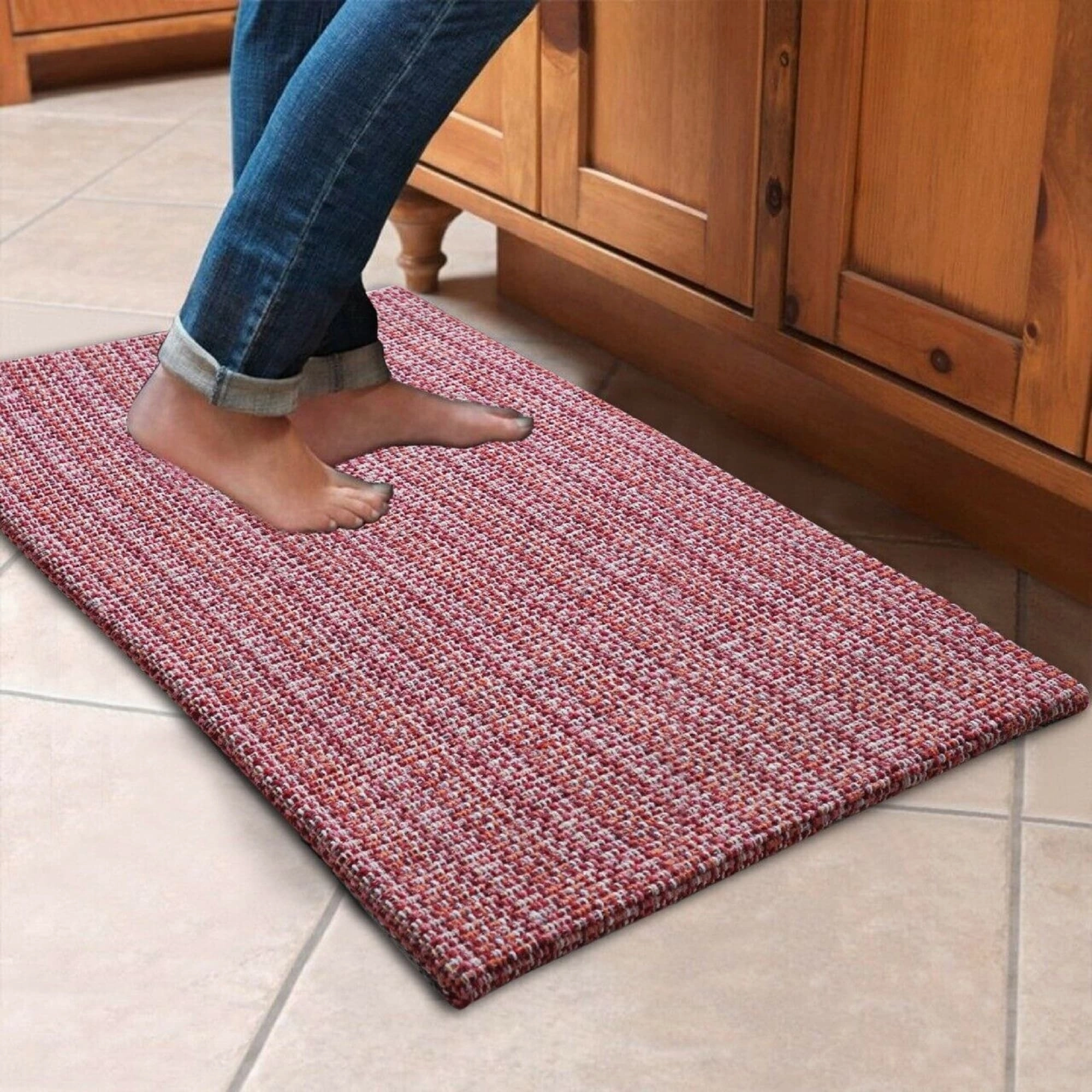 Woven Cotton Anti Fatigue Cushioned Kitchen | Doormat | Bathroom 18 x 30 Mats With Foam Backing Anti Slip - 18''x30''
