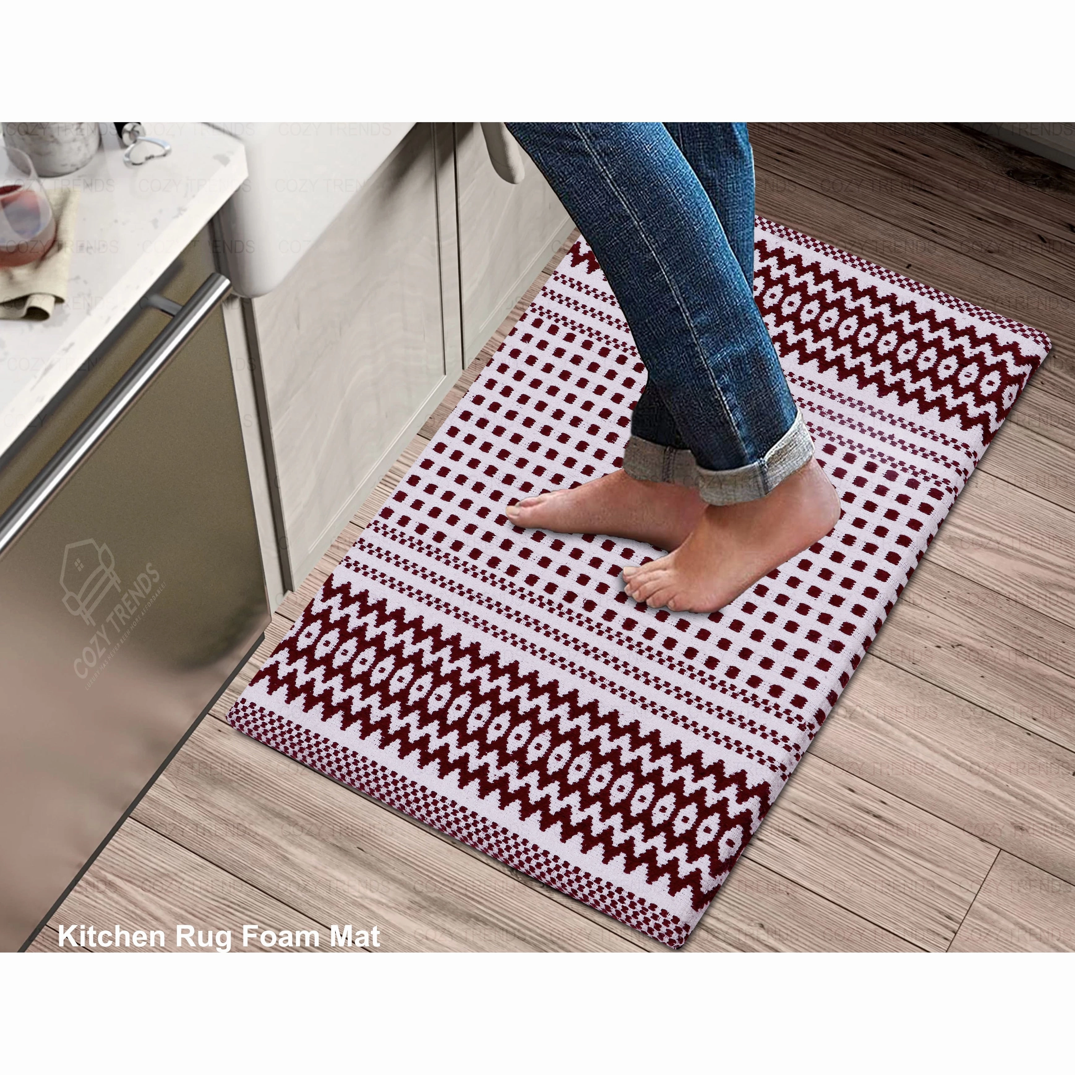 Woven Cotton Anti Fatigue Cushioned Kitchen | Doormat | Bathroom 18 x 30 Mats With Foam Backing Anti Slip - 18''x30''