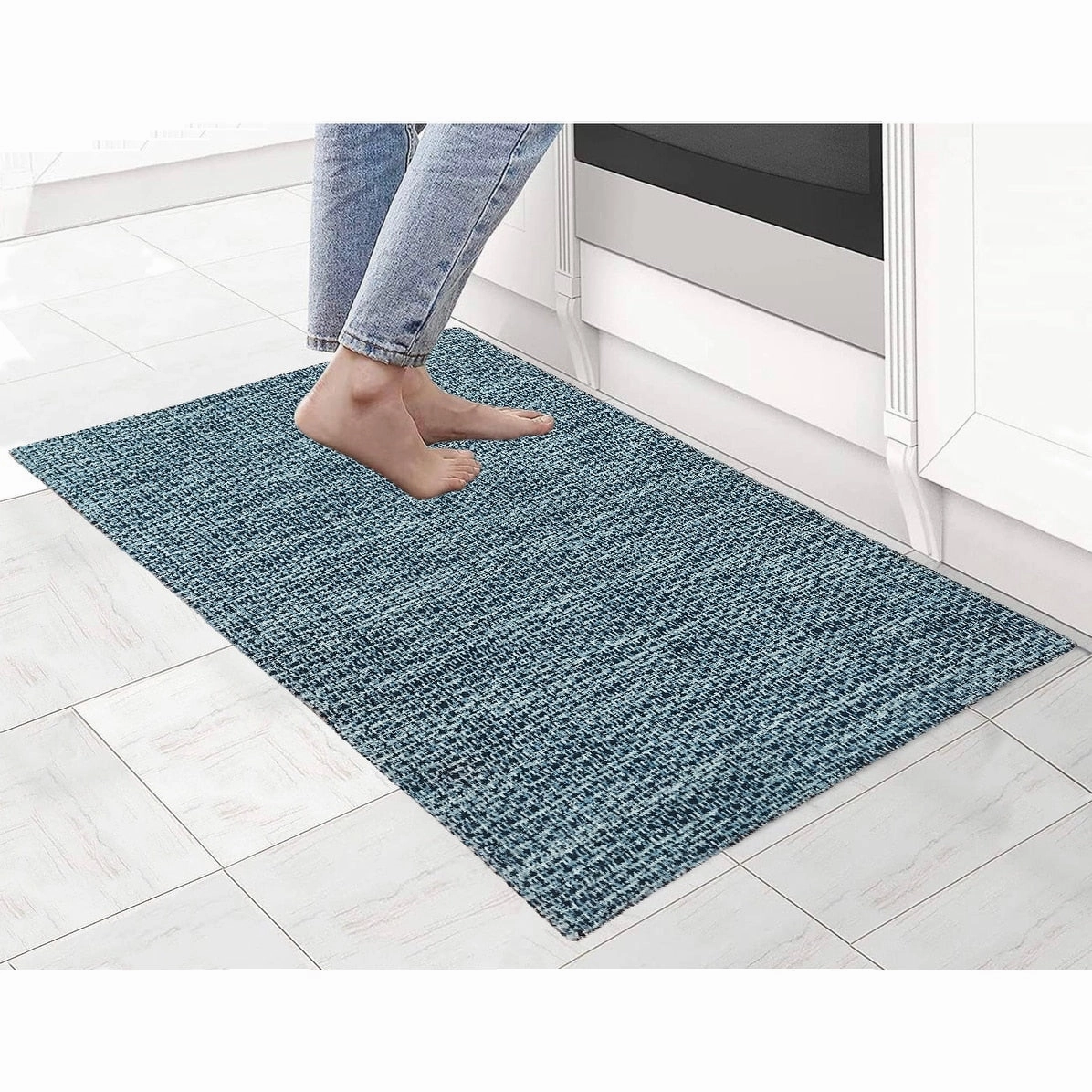 Woven Cotton Anti Fatigue Cushioned Kitchen | Doormat | Bathroom 18 x 30 Mats With Foam Backing Anti Slip - 18''x30''