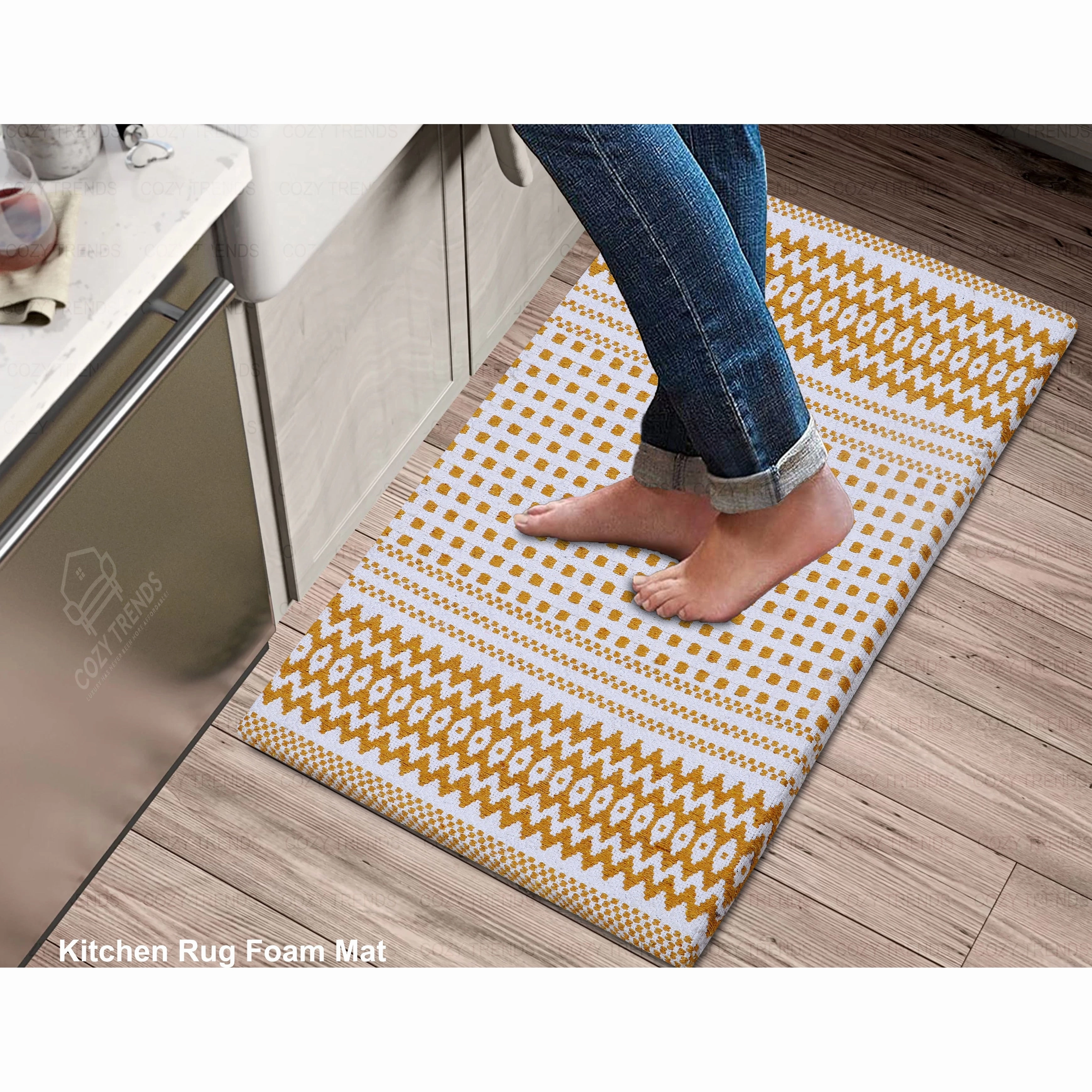 Woven Cotton Anti Fatigue Cushioned Kitchen | Doormat | Bathroom 18 x 30 Mats With Foam Backing Anti Slip - 18''x30''