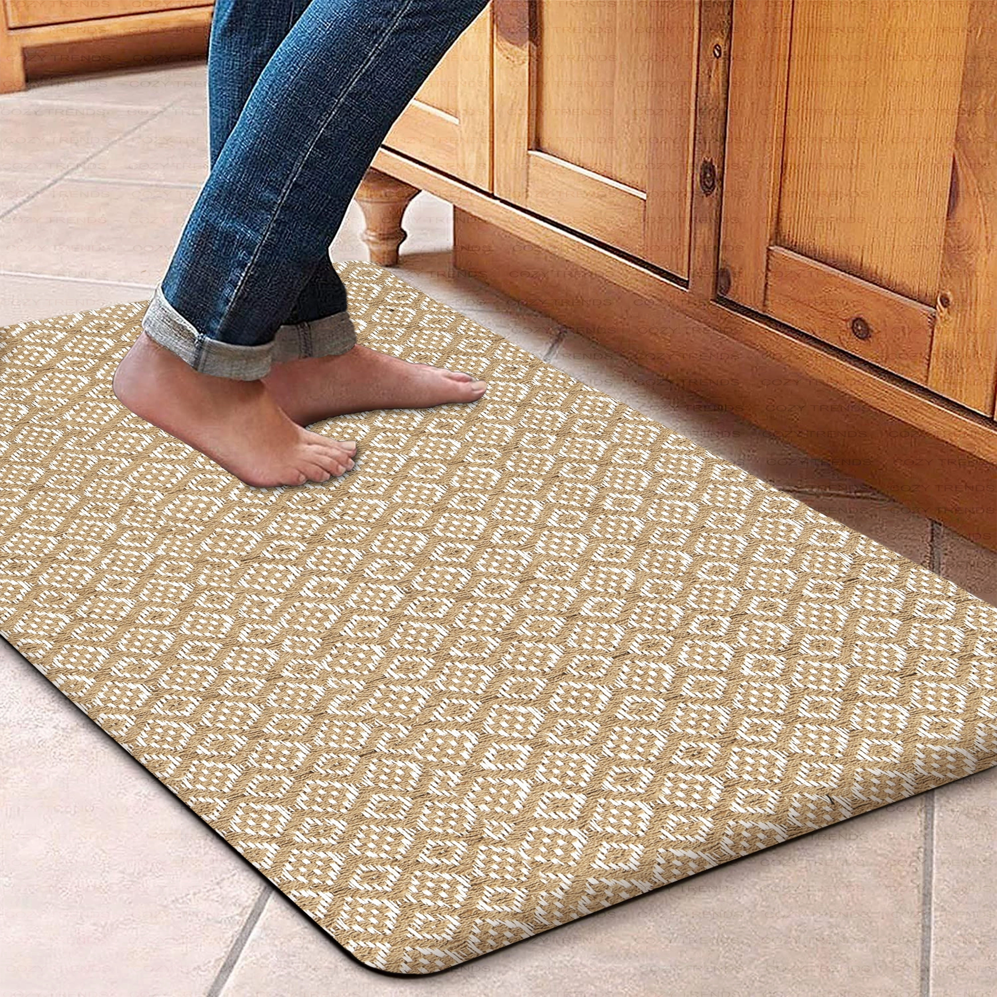 Woven Cotton Anti Fatigue Cushioned Kitchen | Doormat | Bathroom 18 x 30 Mats With Foam Backing Anti Slip - 18''x30''