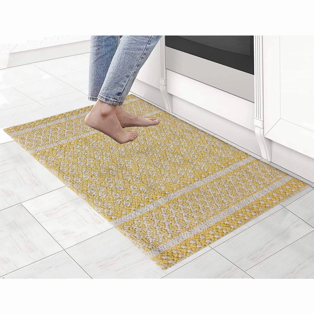 Woven Cotton Anti Fatigue Cushioned Kitchen | Doormat | Bathroom 18 x 30 Mats With Foam Backing Anti Slip - 18''x30''