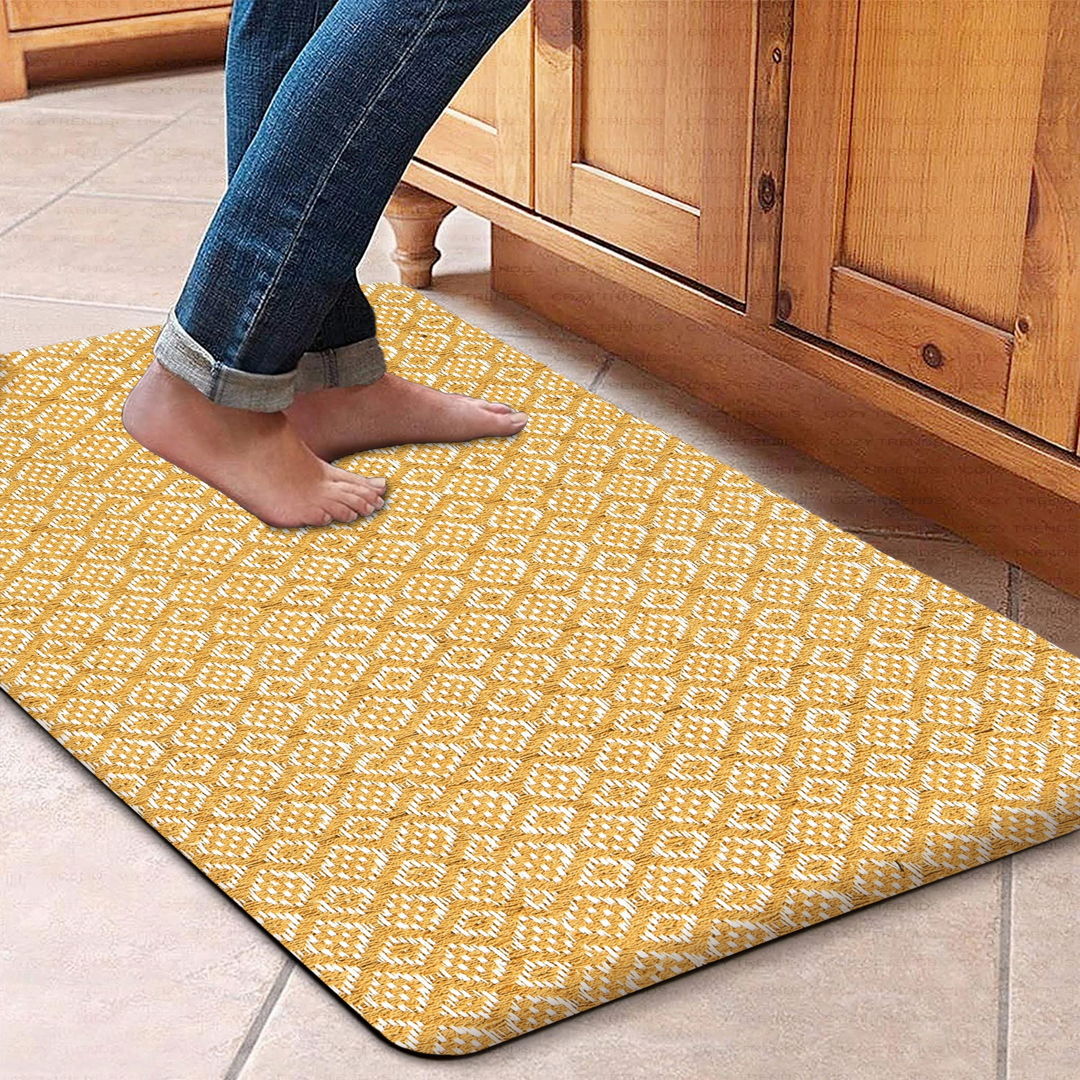 Woven Cotton Anti Fatigue Cushioned Kitchen | Doormat | Bathroom 18 x 30 Mats With Foam Backing Anti Slip - 18''x30''