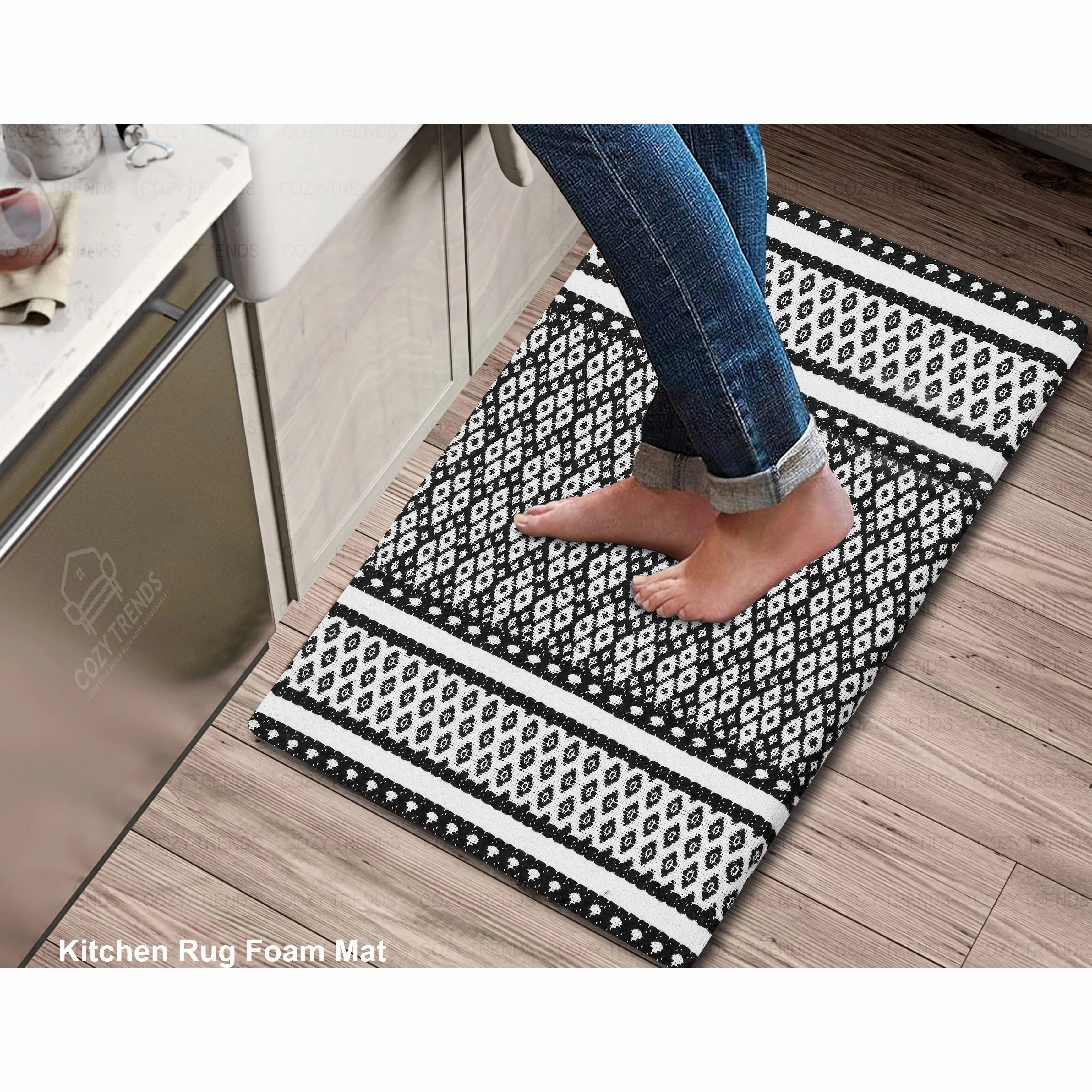 Woven Cotton Anti Fatigue Cushioned Kitchen | Doormat | Bathroom 18 x 30 Mats With Foam Backing Anti Slip - 18''x30''